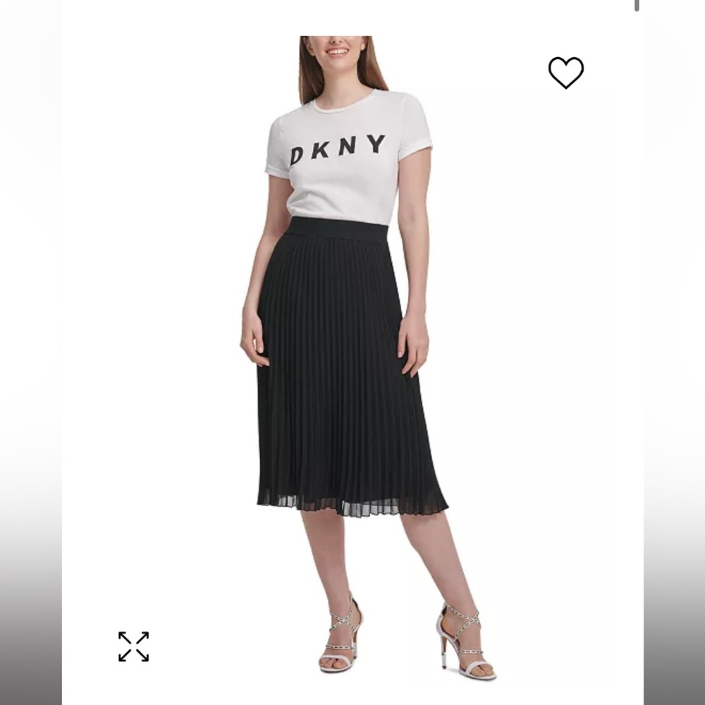 Elegant Black Pleated Pull On Accordion Skirt By DKNY Logo Waistband XL - Picture 10 of 16